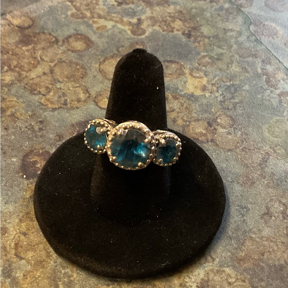 Three-Stone Blue Topaz Sterling Silver Ring